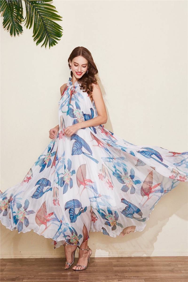 Weißes Chiffon Maxikleid Mit Blumenmuster Leichtes Sommerkleid von CHARMINGDIY