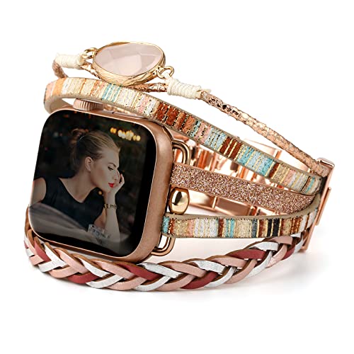 CHARMINGO Boho Leather Wrap Bands Compatible with Apple Watch Band Bracelet 38mm 40mm 41mm Women Men, Multilayer Apple Watch Strap for iWatch Band Series 9 8 7 6 5 4 3 2 1 SE Ultra Ultra 2 CHARMINGO Boho Leather Wrap Bands Compatible with Apple Watch Band Bracelet 38mm 40mm 41mm Women Men, Multilayer Apple Watch Strap for iWatch Band Series 9 8 7 6 5 4 3 2 1 SE Ultra Ultra 2 von CHARMINGO