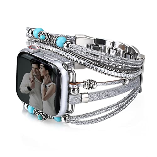 CHARMINGO Boho Leather Wrap Bands Compatible with Apple Watch Band Bracelet for Women Men 38mm 40mm 41mm, Multilayer Apple Watch Strap for iwatch Band Series 9 8 7 6 5 4 3 2 1 SE Ultra Ultra 2 CHARMINGO Boho Leather Wrap Bands Compatible with Apple Watch Band Bracelet for Women Men 38mm 40mm 41mm, Multilayer Apple Watch Strap for iwatch Band Series 9 8 7 6 5 4 3 2 1 SE Ultra Ultra 2 von CHARMINGO