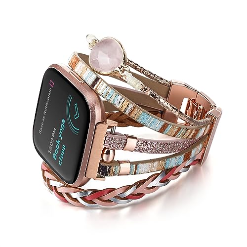 CHARMINGO Posh Leather Bands Compatible with Fitbit Versa 3&4 Bands/Fitbit Sense/Sense 2 Bands for Women, Multilayer Boho Wrap Bracelet Wristband Handmade Replacement Strap for Fitbit Smartwatch, Pink CHARMINGO Posh Leather Bands Compatible with Fitbit Versa 3&4 Bands/Fitbit Sense/Sense 2 Bands for Women, Multilayer Boho Wrap Bracelet Wristband Handmade Replacement Strap for Fitbit Smartwatch, Pink von CHARMINGO