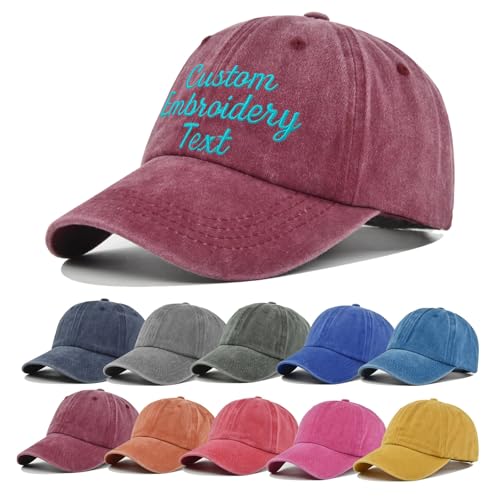 CHARMMYFASHION Cap Selbst Gestalten,Personalisiert Baseball Caps für Damen Bestickt,Personalisierte Herren Baseball Kappe Vintage,Verstellbar Papa (DE/NL/SE/PL, Numerisch, 62, Weinrot) von CHARMMYFASHION