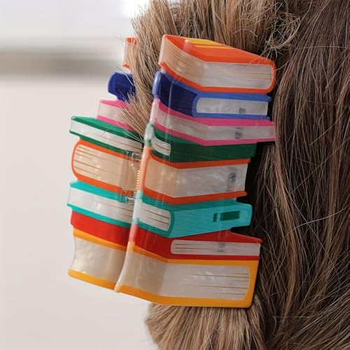 Haarklammern Tragbare Lehrer Haarklammer Buch Buchförmige Acryl Haargreifer Niedliche Buchklammer für dünnes Haar R-ipple Colorblock Buchhaar Accessoire (Orange) von CHARMMYFASHION