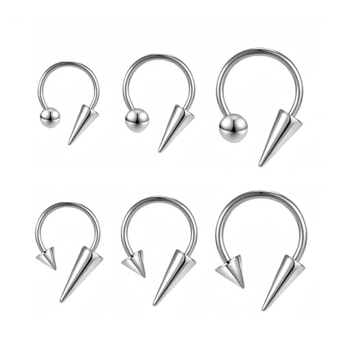 CHARMONLINE 16G Spike Septum Ringe Hufeisen Nasenringe 316L Edelstahl Daith Helix Tragus Knorpel Ohrringe Hoop Rook Lobe Lippenpiercing für Frauen Männer, 16G US, Edelstahl, Kein Edelstein von CHARMONLINE