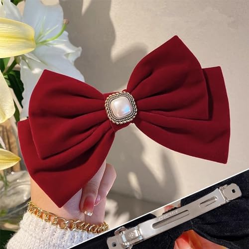 CHARS Haarschleife, haarklammern, haarspangen damen, Vintage French Top Clip Bow Haarspangen (Weinrot) von CHARS