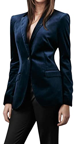 CHARTOU Damen-Blazer, 1 Knopf, enganliegend, Samt, Business-Anzug, Jacke, Arbeit, Büro, gekerbter Kragen, Blau, XS von CHARTOU