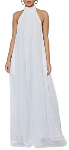 CHARTOU Damen Elegant Loose Fit Chiffon Neckholder Rückenfrei Weites Bein Jumpsuit - Weiß - Groß von CHARTOU