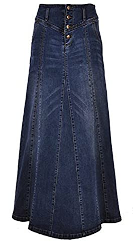 CHARTOU Damen Retro Exposure Button-Fly Verpackt Hip A-Linie Maxi Lang Denim Rock - Blau - Groß von CHARTOU