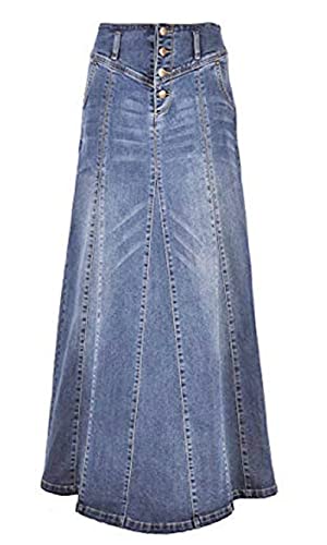 CHARTOU Damen Retro Exposure Button-Fly Verpackt Hip A-Linie Maxi Lang Denim Rock - Blau - Mittel von CHARTOU