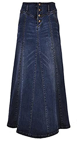 CHARTOU Damen Retro Exposure Button-Fly Verpackt Hip A-Linie Maxi Lang Denim Rock - Blau - XX-Large von CHARTOU