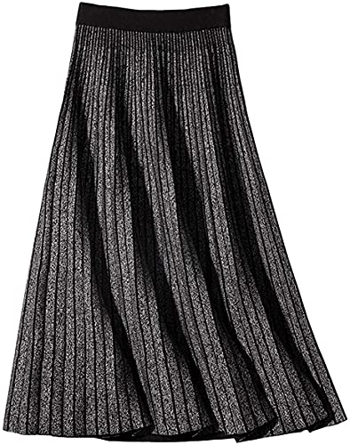 CHARTOU Damen Winter Reversible Stretchy Taille Strick A Linie Plissee Midi Rock - Grau - X-Klein von CHARTOU
