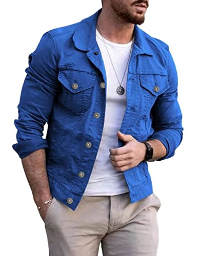CHARTOU Herren Jeansjacke – Freizeitjacke mit regulärer Passform, Knopfleiste, langen Ärmeln und klassischem Trucker-Stil, Blau, XXL von CHARTOU