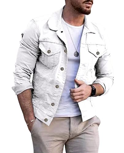 CHARTOU Herren Jeansjacke – Freizeitjacke mit regulärer Passform, Knopfleiste, langen Ärmeln und klassischem Trucker-Stil, Weiss/opulenter Garten, XL von CHARTOU