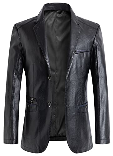 CHARTOU Herren Regular Fit Button Down Gefüttert Business Lammfell Leder Jacke Blazer mit Taschen, Schwarz, M von CHARTOU