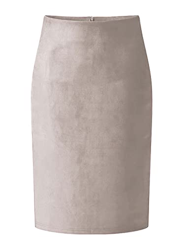 CHARTOU Leichter Damenrock aus Veloursleder, elastischer Taille, seitlich geteilt, Hüfttasche, beige, Mittel von CHARTOU