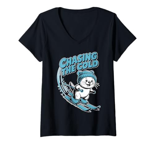 Damen Chasing The Cold X Kälte Winter Liebe Wintersport Bär Ski T-Shirt mit V-Ausschnitt Damen Chasing The Cold X Kälte Winter Liebe Wintersport Bär Ski T-Shirt mit V-Ausschnitt von CHASING THE COLD - Skifahrer Bären Apres Ski