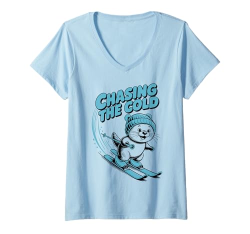 Damen Chasing The Cold X Kälte Winter Liebe Wintersport Bär Ski T-Shirt mit V-Ausschnitt Damen Chasing The Cold X Kälte Winter Liebe Wintersport Bär Ski T-Shirt mit V-Ausschnitt von CHASING THE COLD - Skifahrer Bären Apres Ski