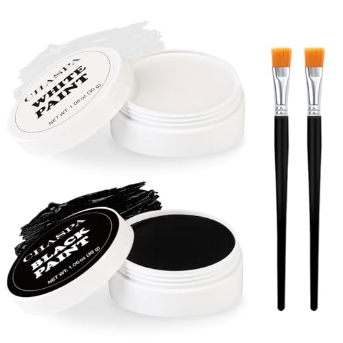 CHASPA Gesicht Farbe Schwarz + Weiß Clown Bilden Gesicht Körper Farbe Set stark Pigment Fachmann Auf Öl-Basis Kosmetik Farbe für Halloween SFX Bilden Kostüm Mehrfach Verwenden (60g) von CHASPA