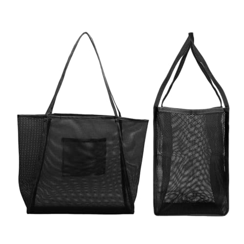 ChAusa Strandtasche Damen XXL Groß Wasserdichte Netztasche The Tote Bag mit Innenfächern Faltbare Beach Bag Perfektes Strand Zubehör Badetasche XXL Familie Ideal für Strand und Urlaub(Schwarz) von ChAusa