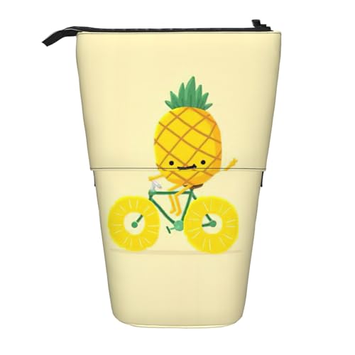 Ananas-Fahrrad-Steh-Teleskop-Federtasche, Oxford-Stofftasche, tragbar, für Jungen, Mädchen, Teenager, Studenten, Büro, Schwarz , Einheitsgröße von CHAbu