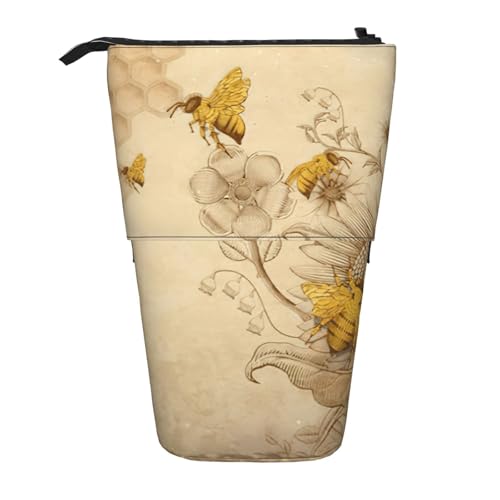 Bee Flying Stehende Teleskop-Bleistifttasche aus Oxford-Stoff, tragbar, für Jungen, Mädchen, Teenager, Studenten, Büro, Schwarz , Einheitsgröße von CHAbu