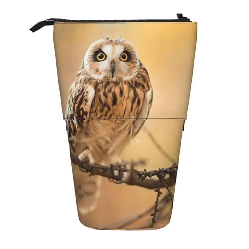 Eulen-Stehende Teleskop-Bleistifttasche aus Oxford-Stoff, tragbar, für Jungen, Mädchen, Teenager, Studenten, Büro, Schwarz , Einheitsgröße von CHAbu