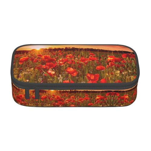 Federmäppchen, Motiv: Sonnenuntergang und Blumenfeld, großes Fassungsvermögen, Schreibwaren, Aufbewahrungstasche mit Reißverschluss, für Jungen und Mädchen, Schwarz , Einheitsgröße, Koffer von CHAbu