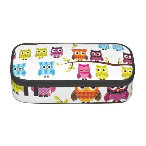 Federmäppchen mit Eulen auf Baumzweigen, großes Fassungsvermögen, Schreibwaren-Aufbewahrungstasche mit Reißverschluss, für Jungen, Mädchen, Studenten, Schule, Schwarz , Einheitsgröße, Koffer von CHAbu