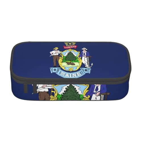 Federmäppchen mit Maine State Flagge, großes Fassungsvermögen, Schreibwaren-Aufbewahrungstasche mit Reißverschluss, Jungen, Mädchen, Studenten, Schule, Schwarz , Einheitsgröße, Koffer von CHAbu