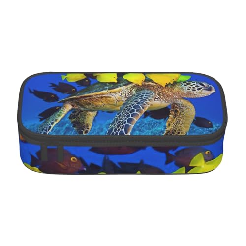 Federmäppchen mit Meeresschildkröte mit Fischen, großes Fassungsvermögen, Schreibwaren-Aufbewahrungstasche mit Reißverschluss, Jungen, Mädchen, Studenten, Schule, Schwarz , Einheitsgröße, Koffer von CHAbu