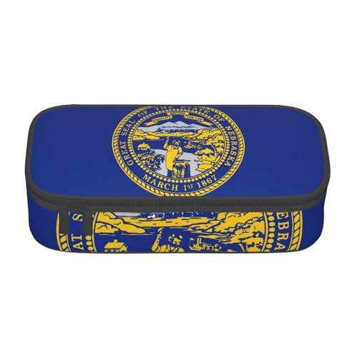 Federmäppchen mit Nebraska-Flagge, großes Fassungsvermögen, Schreibwaren-Aufbewahrungstasche mit Reißverschluss, Jungen, Mädchen, Studenten, Schule, Schwarz , Einheitsgröße, Koffer von CHAbu