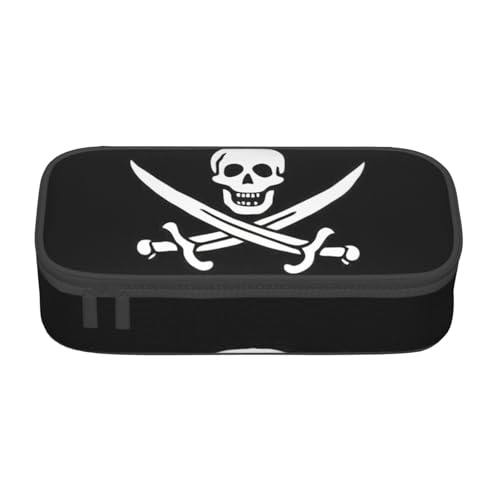 Federmäppchen mit Piratenflagge, großes Fassungsvermögen, Schreibwaren-Aufbewahrungstasche mit Reißverschluss, Jungen, Mädchen, Studenten, Schule, Schwarz , Einheitsgröße, Koffer von CHAbu