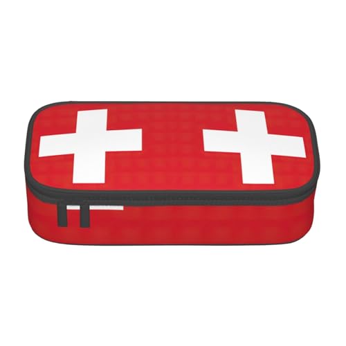 Federmäppchen mit Schweizer Flagge, großes Fassungsvermögen, Schreibwaren-Aufbewahrungstasche mit Reißverschluss, für Jungen und Mädchen, Schwarz , Einheitsgröße, Koffer von CHAbu