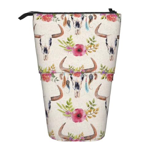 Federmäppchen mit Totenkopf-Design, ausziehbar, Oxford-Stoff, tragbar, für Jungen, Mädchen, Teenager, Studenten, Büro, Schwarz , Einheitsgröße von CHAbu