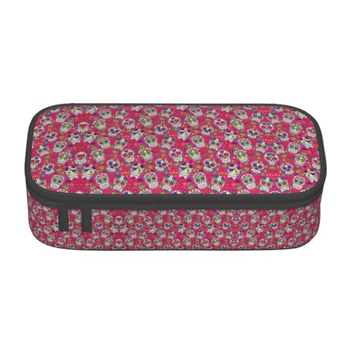 Federmäppchen mit Totenkopf und grünen Blättern, großes Fassungsvermögen, Schreibwaren-Aufbewahrungstasche mit Reißverschluss, Jungen, Mädchen, Studenten, Schule, Schwarz , Einheitsgröße, Koffer von CHAbu