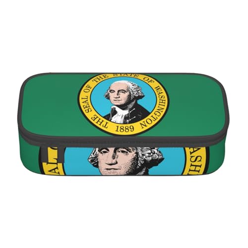 Federmäppchen mit Washington-Flagge, großes Fassungsvermögen, Schreibwaren-Aufbewahrungstasche mit Reißverschluss, für Jungen, Mädchen, Studenten, Schule, Schwarz , Einheitsgröße, Koffer von CHAbu