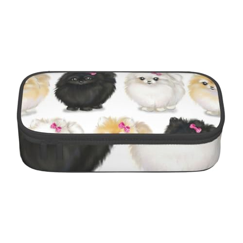 Federmäppchen mit Zwergspitz-Muster, großes Fassungsvermögen, Schreibwaren-Aufbewahrungstasche mit Reißverschluss, für Jungen, Mädchen, Studenten, Schule, Schwarz , Einheitsgröße, Koffer von CHAbu
