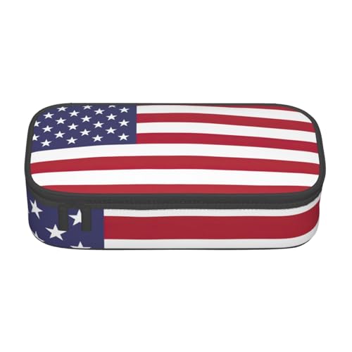 Federmäppchen mit amerikanischer Flagge, großes Fassungsvermögen, Schreibwaren-Aufbewahrungstasche mit Reißverschluss, Jungen, Mädchen, Studenten, Schule, Schwarz , Einheitsgröße, Koffer von CHAbu