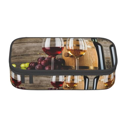 Federmäppchen mit großem Fassungsvermögen, Rotwein-Galssen und Trauben, Schreibwaren-Aufbewahrungstasche mit Reißverschluss, für Jungen, Mädchen, Studenten, Schule, Schwarz , Einheitsgröße, Koffer von CHAbu