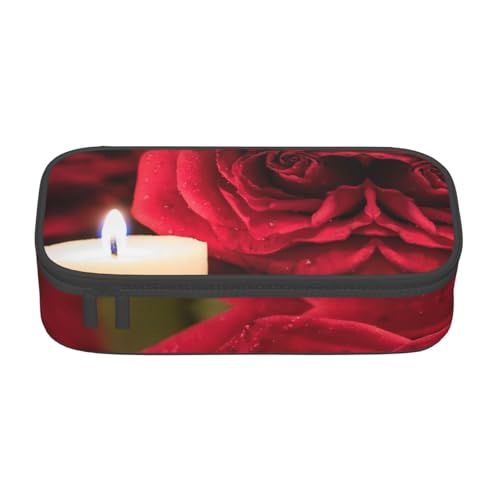 Federmäppchen mit roter Rose mit Kerze, großes Fassungsvermögen, Schreibwaren-Aufbewahrungstasche mit Reißverschluss, Jungen, Mädchen, Studenten, Schule, Schwarz , Einheitsgröße, Koffer Federmäppchen mit roter Rose mit Kerze, großes Fassungsvermögen, Schreibwaren-Aufbewahrungstasche mit Reißverschluss, Jungen, Mädchen, Studenten, Schule, Schwarz , Einheitsgröße, Koffer von CHAbu