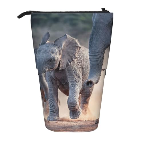 Federmäppchen mit zwei Elefanten, Teleskop, tragbar, für Jungen, Mädchen, Teenager, Studenten, Büro, Schwarz , Einheitsgröße von CHAbu