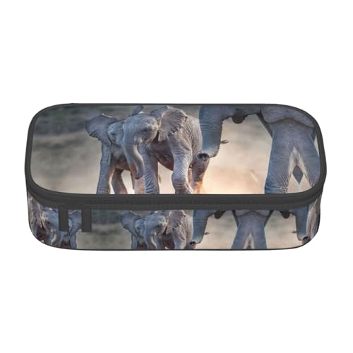 Federmäppchen mit zwei Elefanten, großes Fassungsvermögen, Schreibwaren-Aufbewahrungstasche mit Reißverschluss, Jungen, Mädchen, Studenten, Schule, Schwarz , Einheitsgröße, Koffer von CHAbu