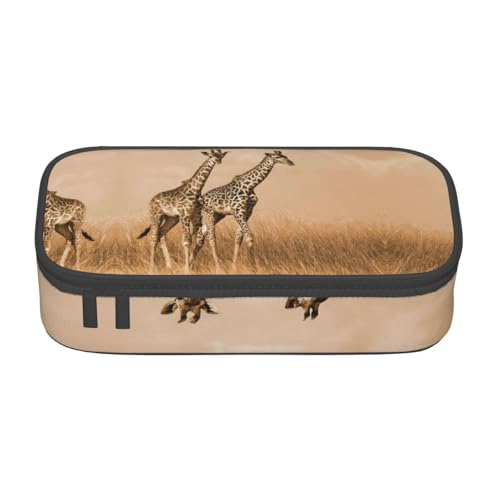 Federmäppchen mit zwei Giraffen, große Kapazität, Schreibwaren-Aufbewahrungstasche mit Reißverschluss, Jungen, Mädchen, Studenten, Schule, Schwarz , Einheitsgröße, Koffer von CHAbu