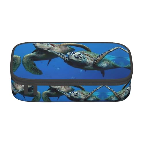 Federmäppchen mit zwei U-Boot-Schildkröten unter dem Meer, großes Fassungsvermögen, Schreibwaren-Aufbewahrungstasche mit Reißverschluss, Jungen, Mädchen, Studenten, Schule, Schwarz , Einheitsgröße von CHAbu