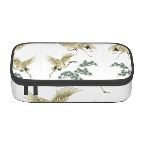 Federmäppchen mit zwei japanischen Kranichen, traditionelle Malerei, großes Fassungsvermögen, Schreibwaren-Aufbewahrungstasche mit Reißverschluss, Jungen, Mädchen, Studenten, Schule, Schwarz von CHAbu