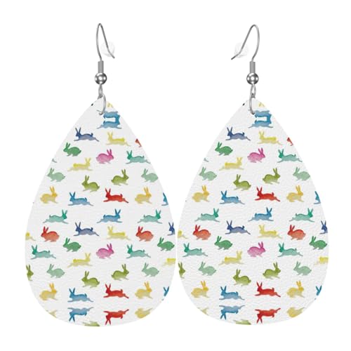 Hasen in verschiedenen Posen springen Laufen Lederohrring für Frauen Tropfenform baumeln bedruckt Mode-Accessoires Alltag Party, Einheitsgröße, Leder Hasen in verschiedenen Posen springen Laufen Lederohrring für Frauen Tropfenform baumeln bedruckt Mode-Accessoires Alltag Party, Einheitsgröße, Leder von CHAbu