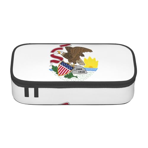 Illinois Federmäppchen mit Staatsflagge, großes Fassungsvermögen, Schreibwaren-Aufbewahrungstasche mit Reißverschluss, für Jungen, Mädchen, Studenten, Schule, Schwarz , Einheitsgröße, Koffer von CHAbu