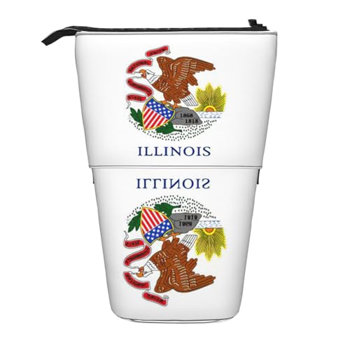 Illinois Staatsflagge, stehendes Teleskop-Federmäppchen, Oxford-Stoff, tragbar, für Jungen, Mädchen, Teenager, Studenten, Büro, Schwarz , Einheitsgröße von CHAbu