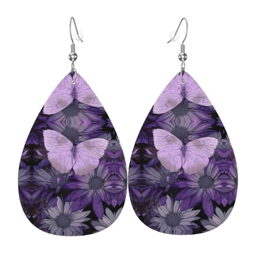 Lila Schmetterling Leder Ohrring für Frauen Tropfenform baumeln gedruckt Modeaccessoires Alltag Party, Einheitsgröße, Leder von CHAbu
