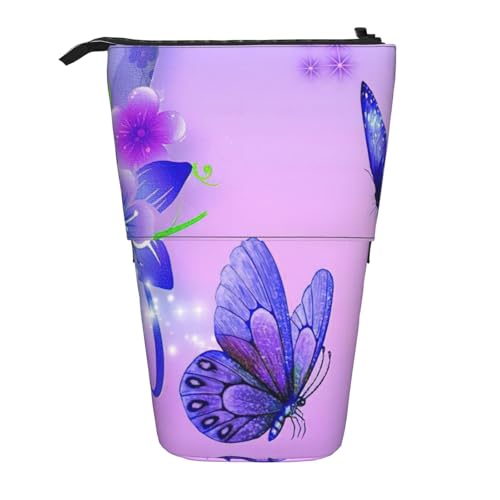 Lila Schmetterling. 1 Stehendes Teleskop-Federmäppchen, Oxford-Stoff, tragbar, für Jungen, Mädchen, Teenager, Studenten, Büro, Schwarz , Einheitsgröße von CHAbu