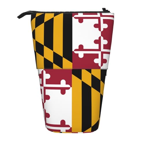 Maryland Staatsflagge, stehendes Teleskop-Federmäppchen, Oxford-Stoff, tragbar, für Jungen, Mädchen, Teenager, Studenten, Büro, Schwarz , Einheitsgröße von CHAbu